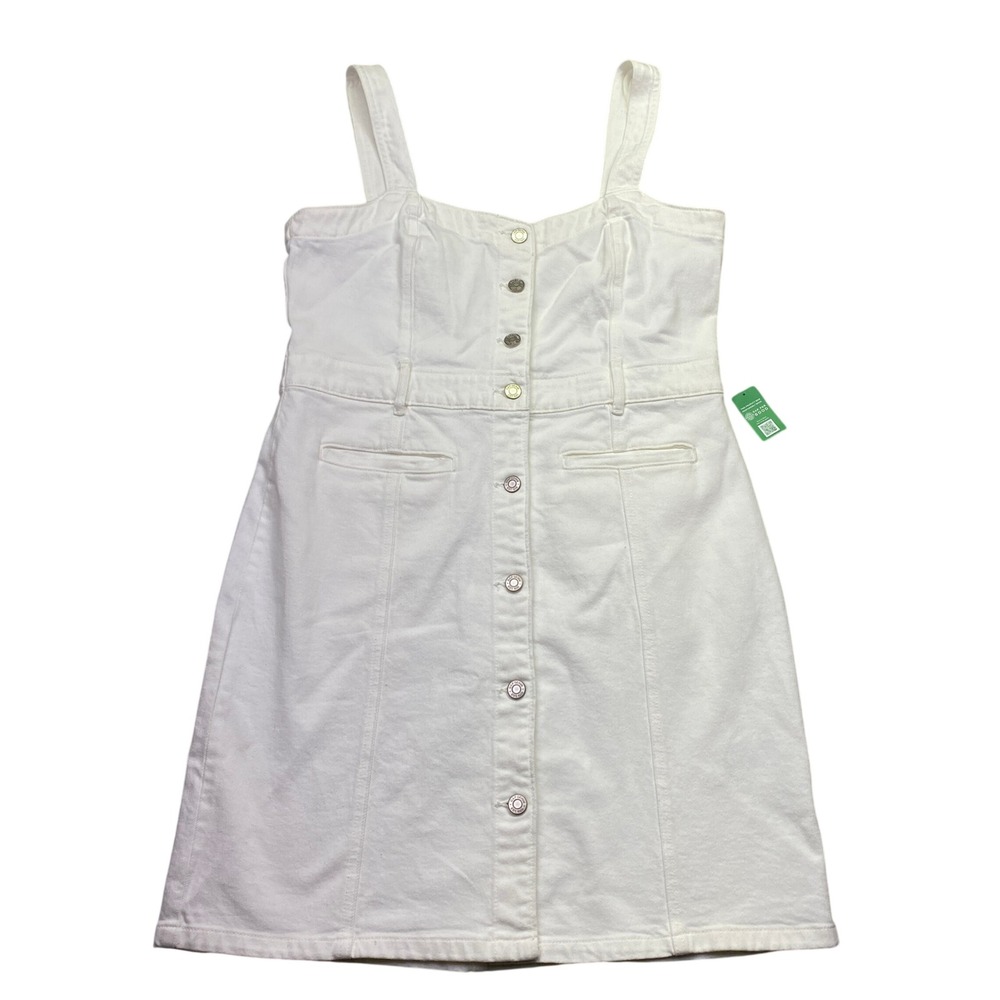 Gap White Denim Button Front Mini Dress Sleeveless Pinafore Size 12 Grunge NWT